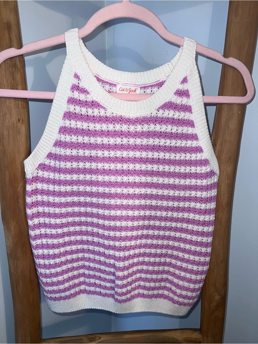 Cat & Jack Lavender and White Striped Knit Tank